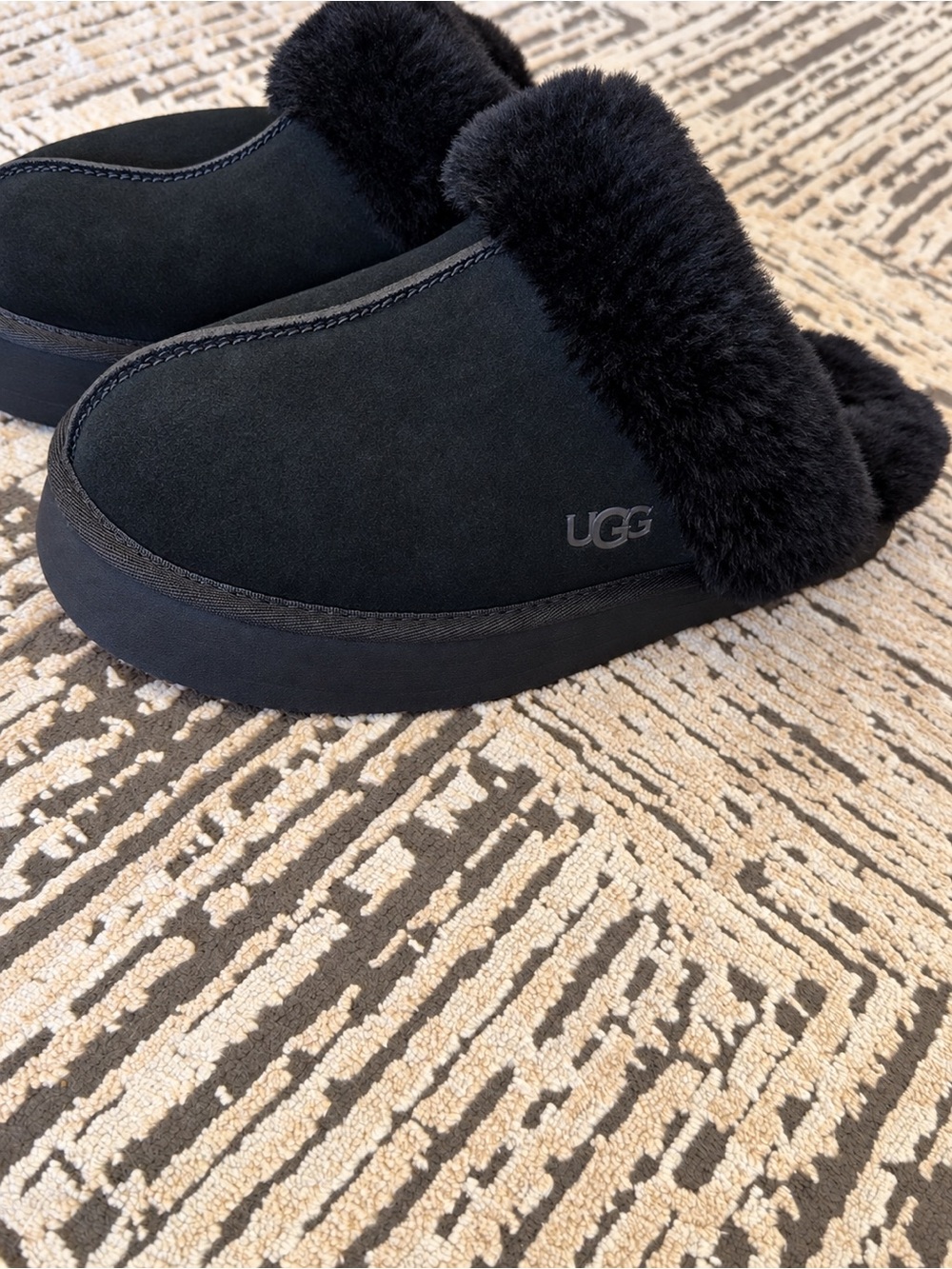 UGG Women's Black Suede Slip-On Shearling Mules